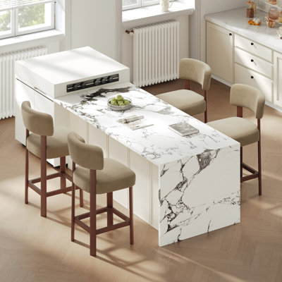 Upholstered Counter Height Bar Stool with Solid Rubberwood Frame