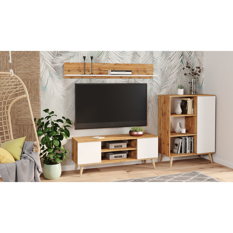Focus RTV cabinet Craft, 50cm H x 135cm L x 40cm D, Oak Wood/White