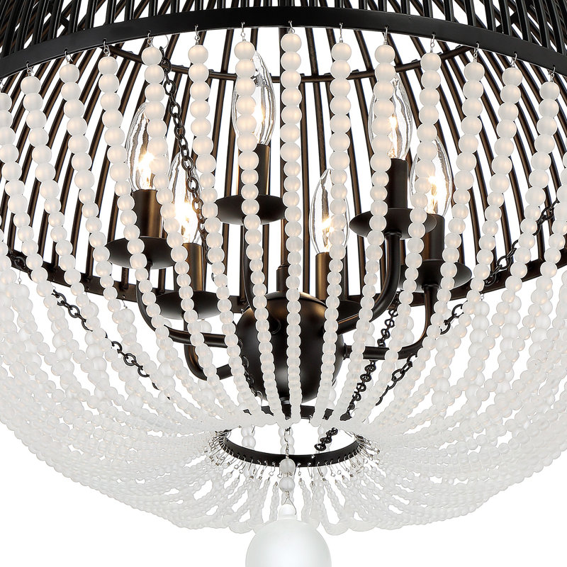 Matte Black Cage Chandelier with Frosted Glass Beads