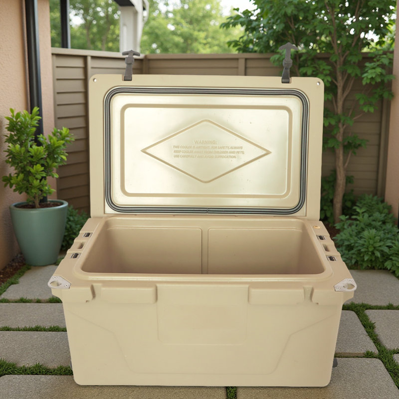Glacière 65QT Rotomolded Glacière kaki, glacière de rétention de glace de 5 jours avec roues et bouchon de vidange pour le camping, la pêche, la plage, la queue