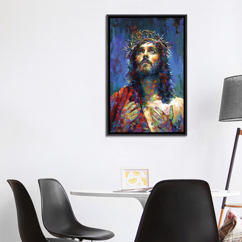 «Jesus Christ» par Leon Devenice - impression d'art graphique, H 40 po x l 26 po x P 1,5 po, Toile avec cadre noir patiné