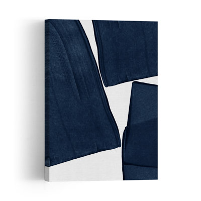 Navy Blue Abstract Shapes Abstract Contemporary Wall Art Print 1 Piece Wrapped Canvas Wall Art