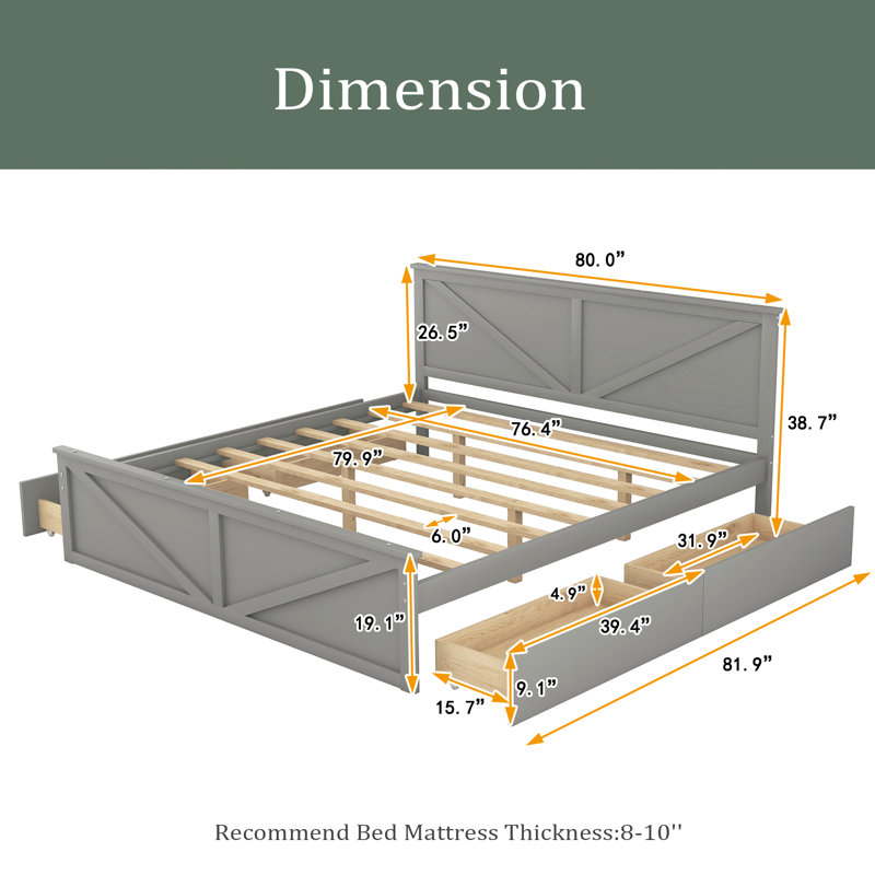 Slat Storage Bed, Gray