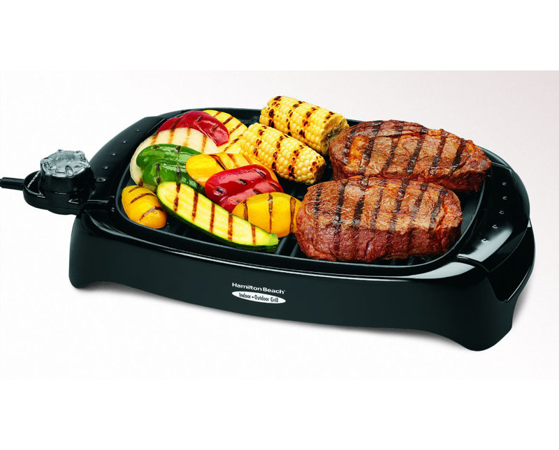 Sleek Black 133 sq.in Electric Grill with Non-Stick Plates and Cool-Touch Handles