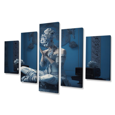 'Gracious Blue Roccoco Goddess - Cyberpunk Woman Wall Art Print - 5 Panels