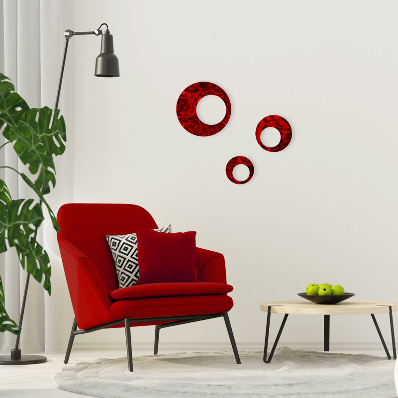 Meyerdirk Art Contemporary Steel Circles Wall Art Set - Red, Candy Red