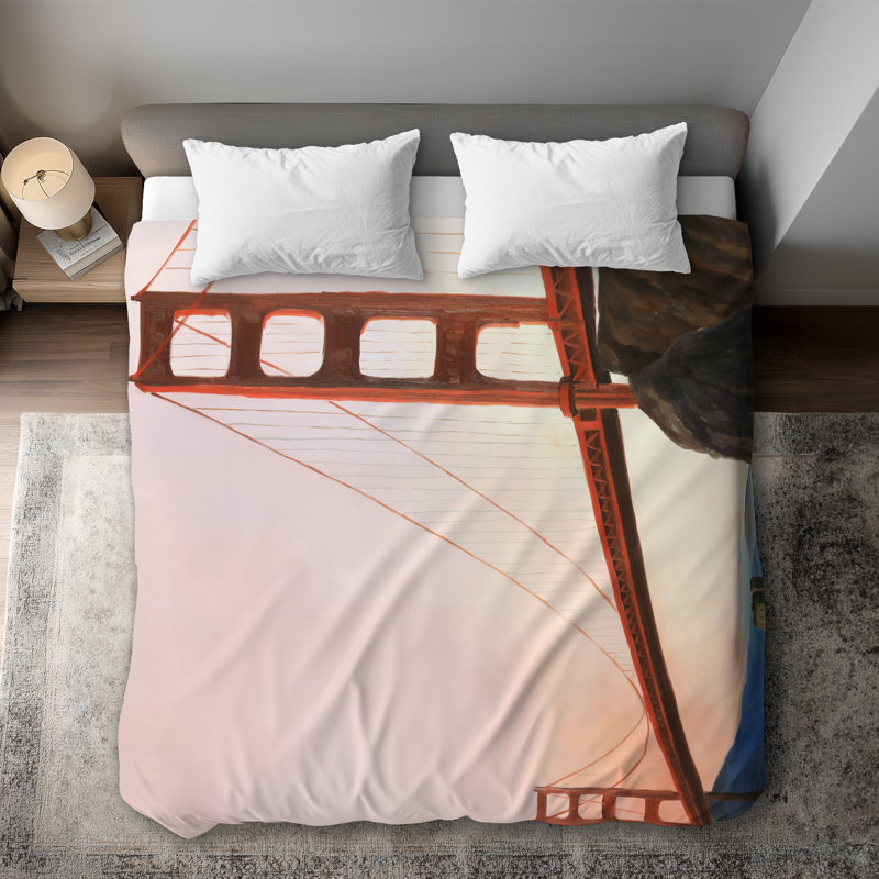 Sunset on Golden Gate Bridge King Duvet Cover - Modern Decor