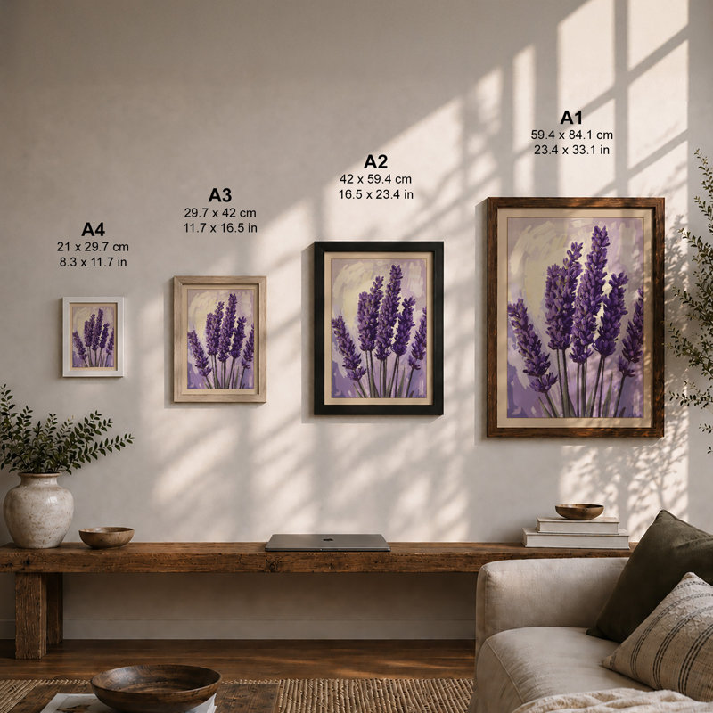Lavender Dreams Botanical - Framed Print, A4 - 29.7 x 21.0 cm, Walnut