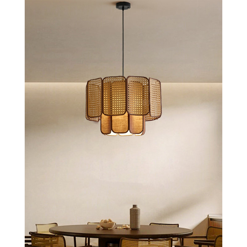 Lustre avec abat-jour en rotin Wabi-Sabi, H 10,63 po x l 15,75 po x P 15,75 po