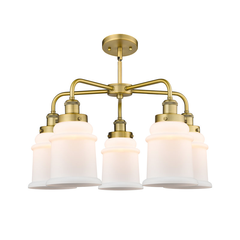 Lustre en forme de cloche à 5 lumières Alvi, Blanc mat, Laiton brossé
