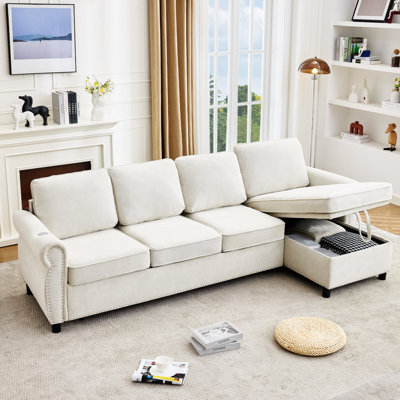 [Nouveauté] [Vidéo fournie] Canapé-lit escamotable de 106,5 po, canapé modulaire en L 4 places, canapé-lit 2-en-1, chargement sans fil, ports de chargement USB, matelas en mousse à mémoire de forme, espace de rangement, flanelle