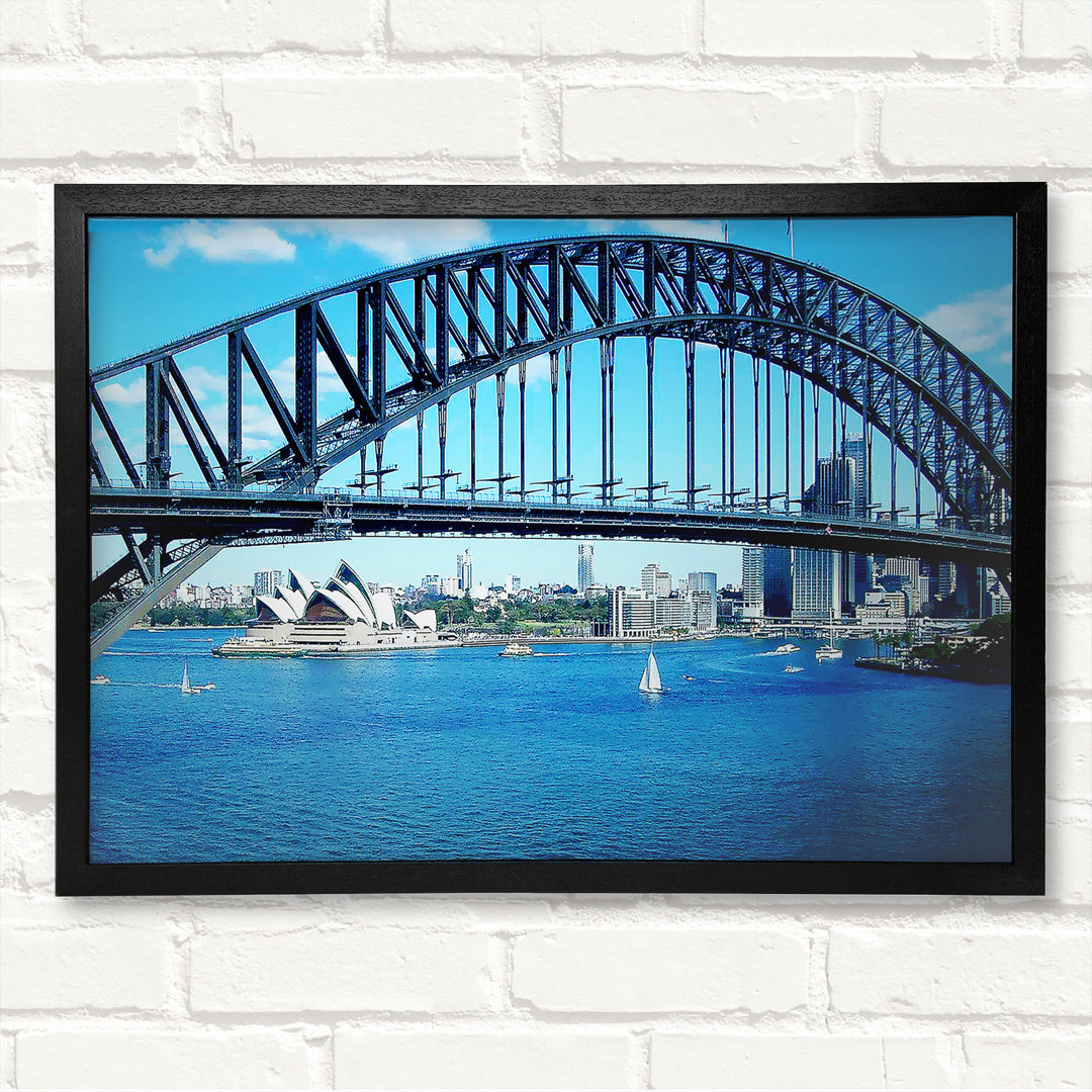 Sydney Harbour Bridge Opera House View Colour - Closed Corner Frame Kunstdrucke auf Holz