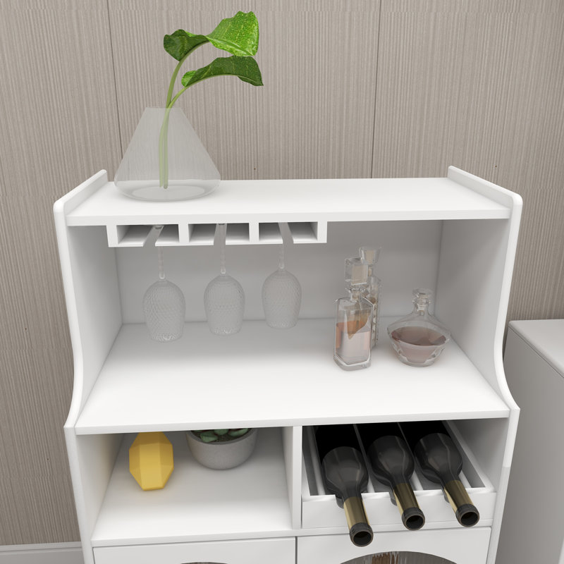Armoire à vin avec porte-bouteilles amovible et porte-verres Ladaveon, Blanc