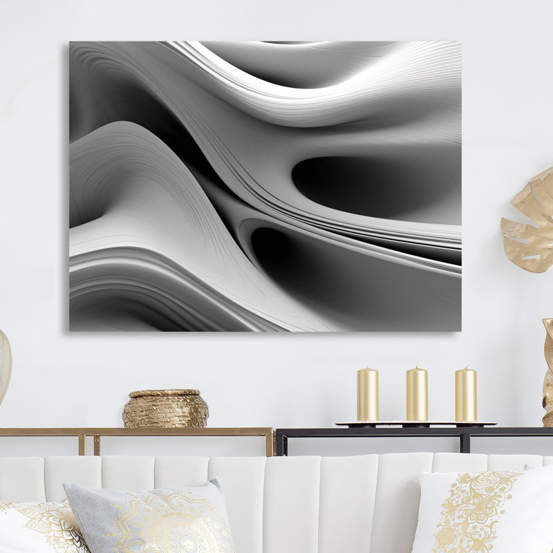 Ondulations blanches et noires sur fond métallique, H 34 po x l 44 po