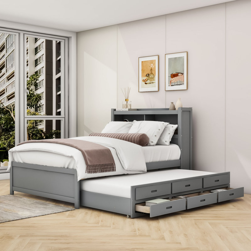 Lit plateforme avec rangement Caelib, gris