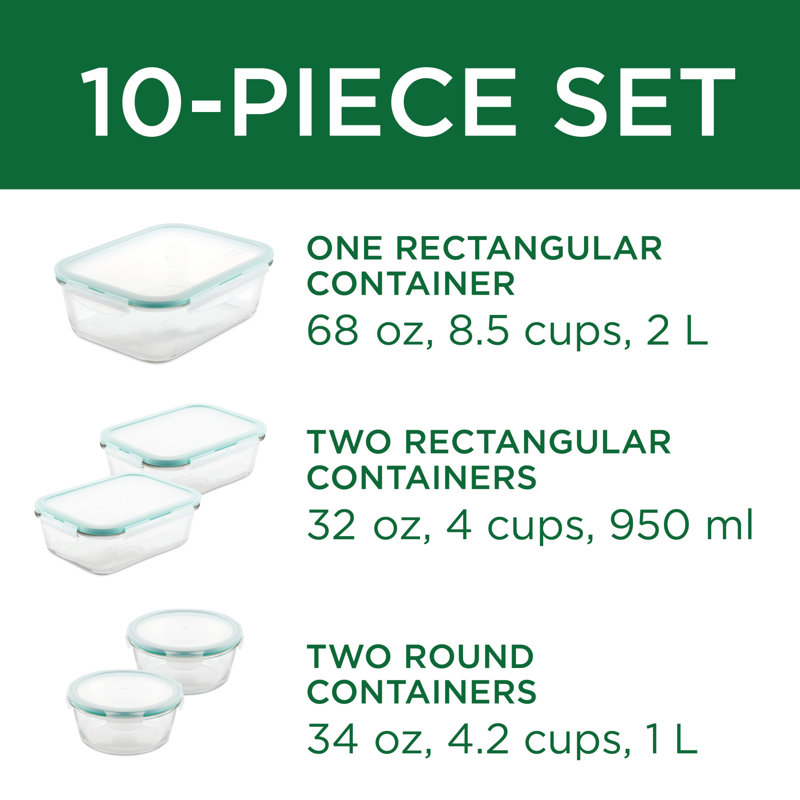 Purely Better™ Glass Food Storage - Set of 5 Containers and 10 Lids