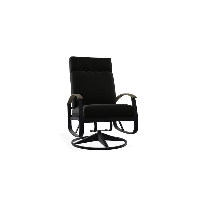 Chaise berçante pivotante réglable avec coussins Askar, Noir 5A, Bois de plage P40, Noir texturé