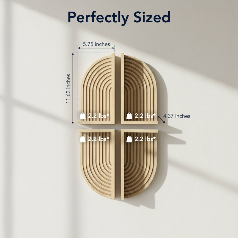  Boho Arched Lunar Ledges Wall Shelf, Modular Wood Floating Display Shelf with Fluted Arch Design for Bedroom, Bathroom, Kitchen & Living Room Decor