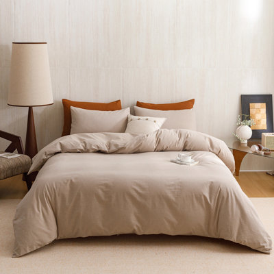 Wellboo Washed Cotton Comforter Set 100% Cotton Bedding Set 3 Pcs Bed Comforter Set