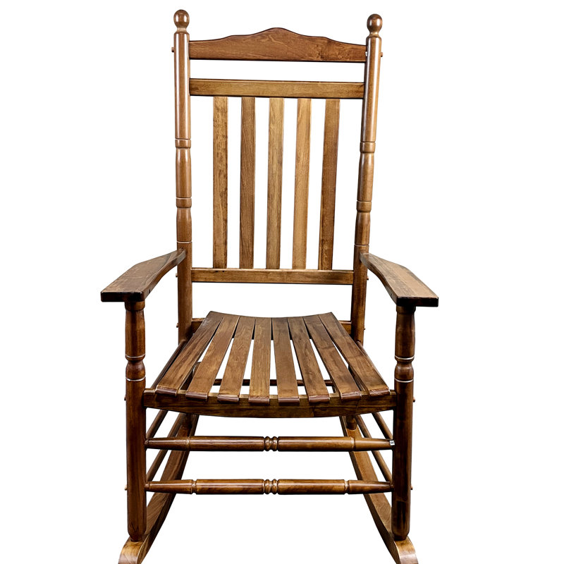 Balcony Porch Adult Rocking Chair In Solid Hardwood - Comfortable Wide Seat & Armrest Stable Slatted Back Easy Assembly Required 280Lbs Weight Limit Oak Shade Wood For Adult Occupants Cozy Ample
