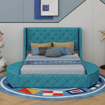 Upholstered Platform Bed Queen Size Storage Velvet Bed With Wingback Headboard And 1 Drawer,2 Side Storage Stool