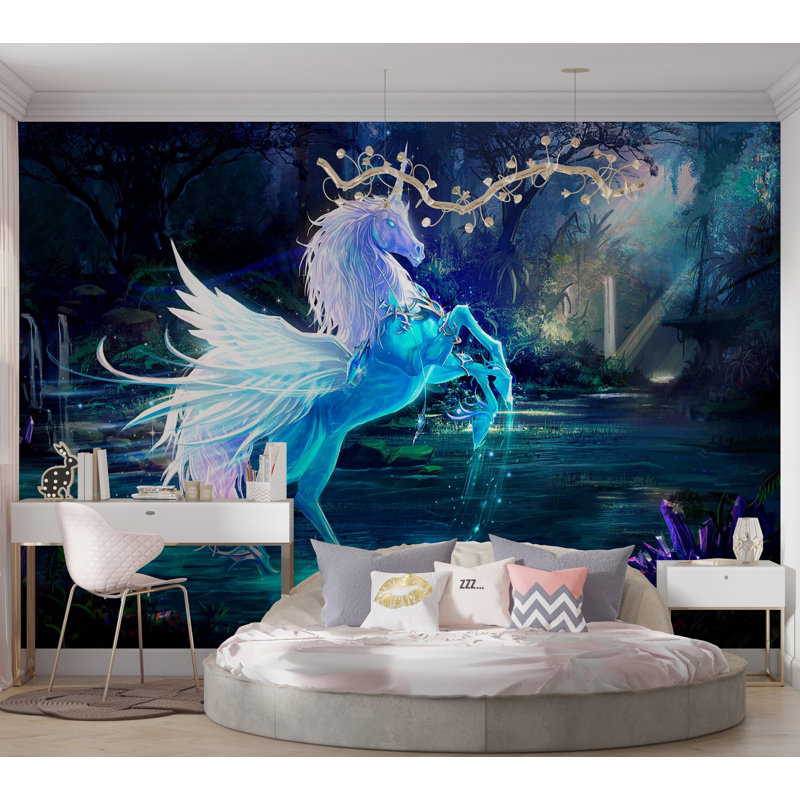Murale pelez et collez de qualité supérieure - Mystic Unicorn Forest, L 120 po x L 96 po