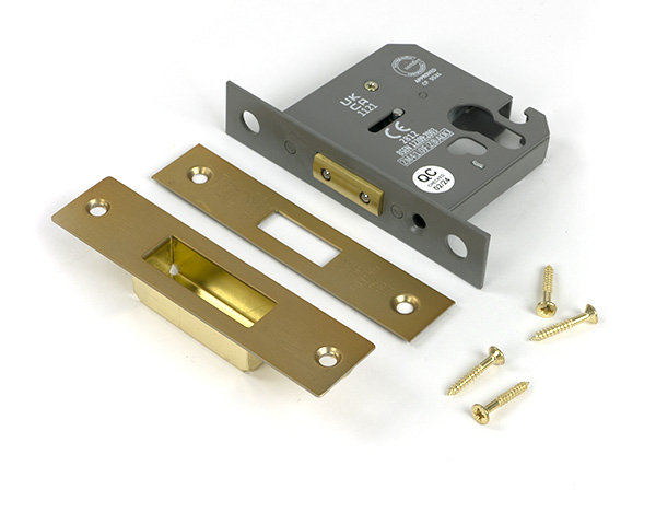Polished Chrome 3" Euro Profile Dead Lock, Satin Brass