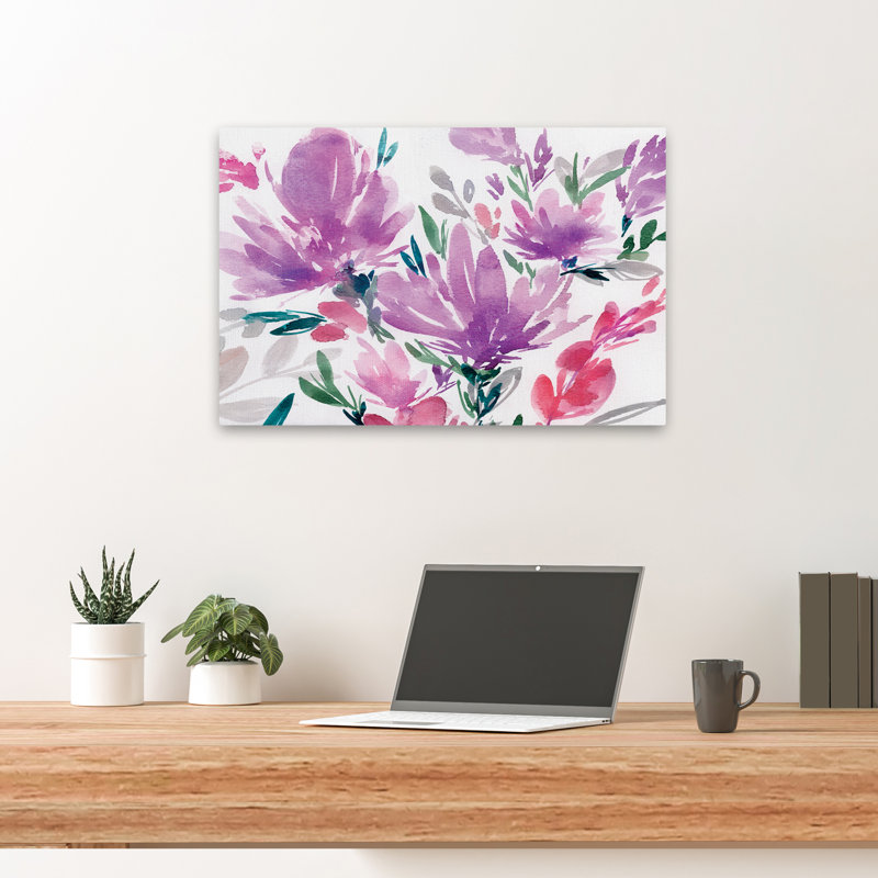 Plantes, fleurs, abstrait, paysage, nature, art mural violacé, H 16 po x l 24 po