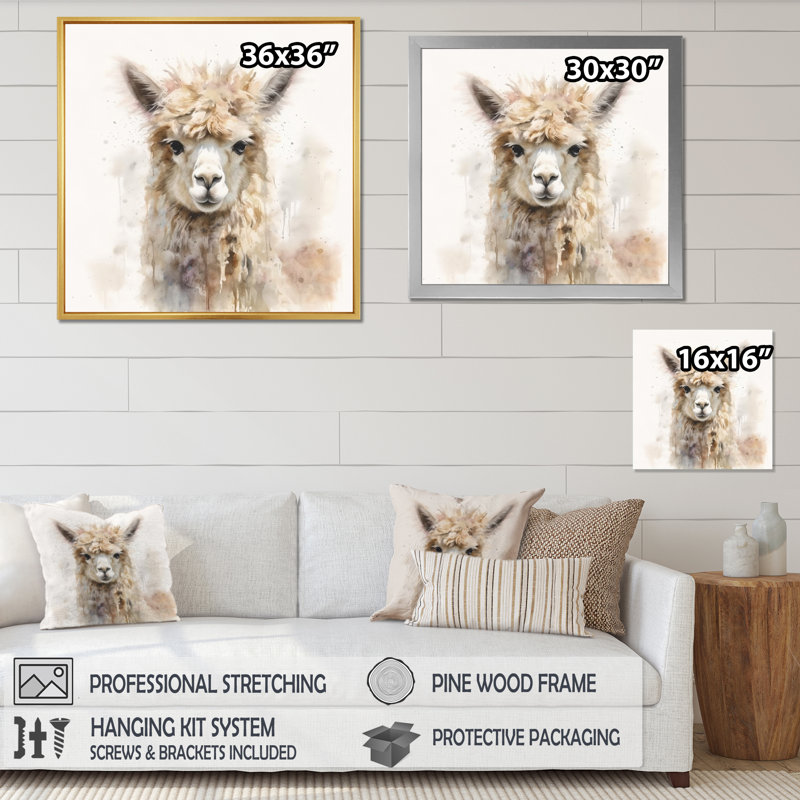Graceful Alpaca III - Alpaca, art mural, H 24 po x l 24 po x P 1 po, Toile tendue