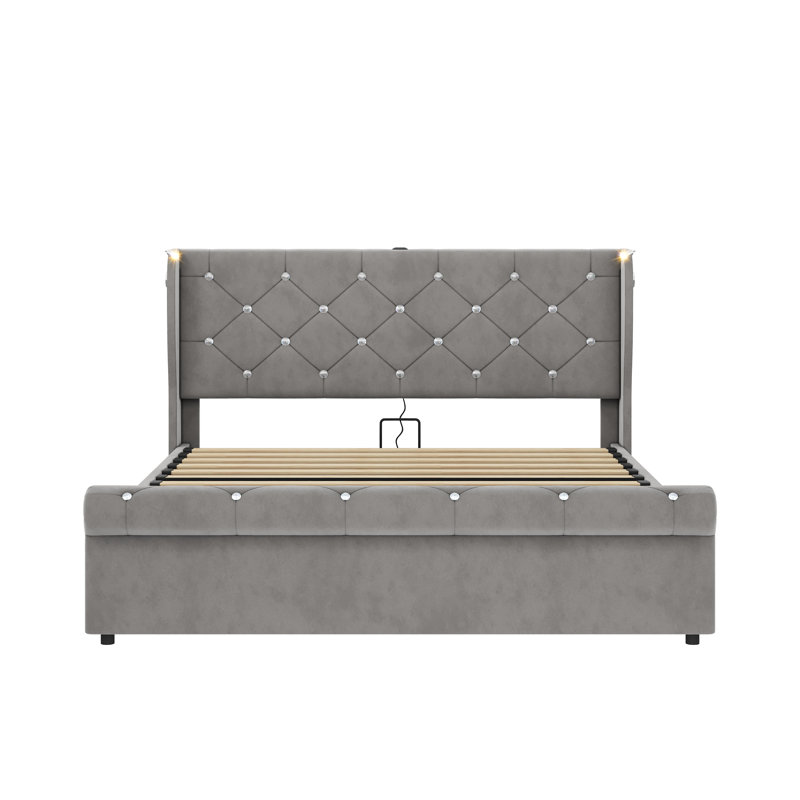 Upholstered Ottoman Storage Bed, Grey