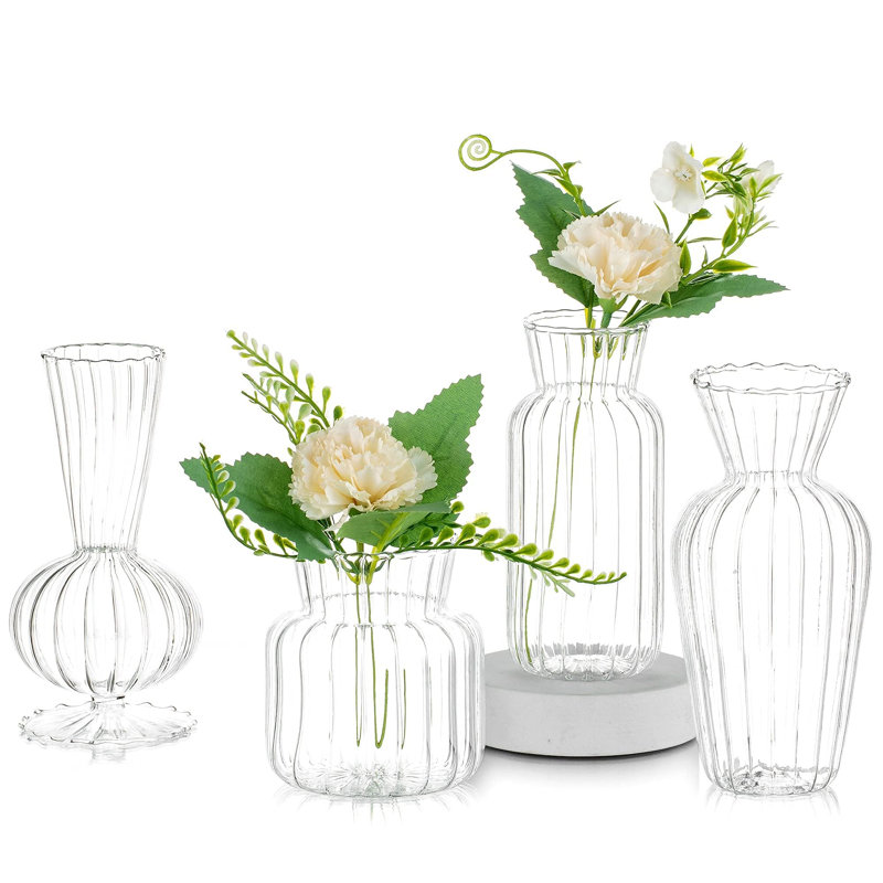 Ensemble de vases modernes en verre transparent: 4 petites petites pièces centrales de vases faites à la main