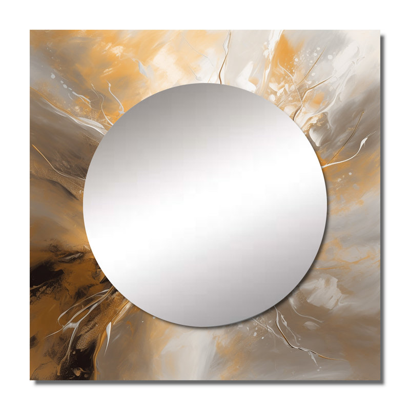 Décoration murale Keithsburg - Miroir carré abstrait doré et argenté Essence II, 23 po x 23 po