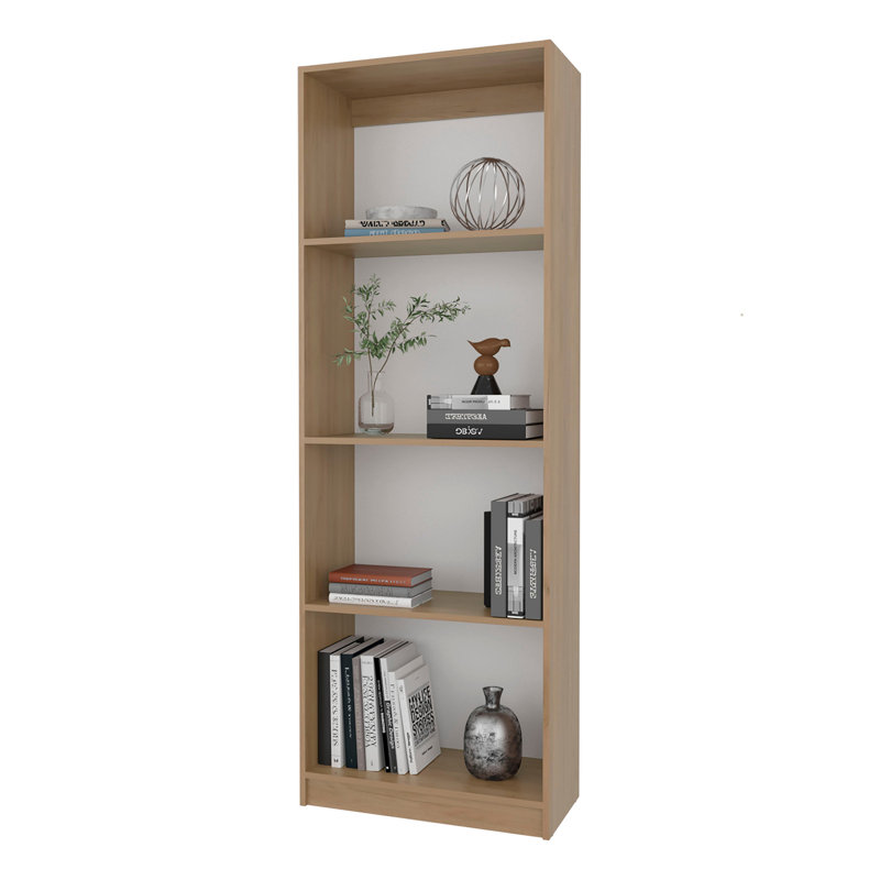Bibliothèque en chêne naturel et blanc à 4 tablettes avec rangement ouvert, 71" H x 24.7" W x 11.7" D