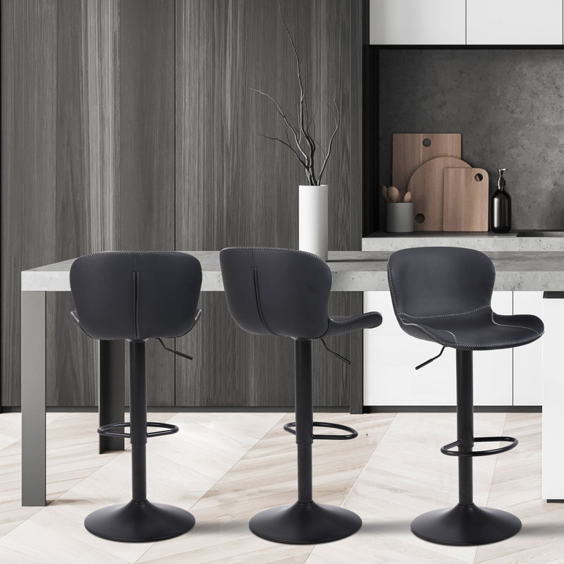 Swivel Upholstered Adjustable Height Counter Stool with Metal Frame, 3, Black