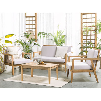 Jerrold Solid Wood 4 - Person Seating Group with Cushions