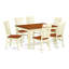 Ensemble de table de cuisine 7 pièces comprenant une table rectangulaire à rallonge papillon et 6 chaises de salle à manger, 107 x 152 cm, couleur babeurre et cerisier-918535339-892191204
