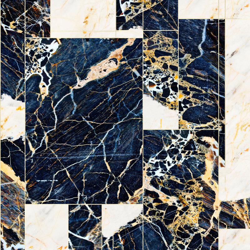 Manhattan Stone Wallpaper Roll, Blue/Taupe/Black