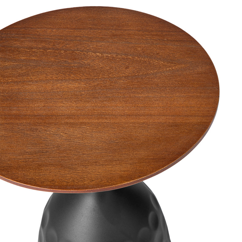 Table d'appoint en forme de bouteille de vin en métal avec plateau en bois
