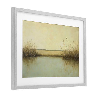 Reproduction sous verre encadrée de roseaux le long de la rivière, design par Franklyn Gregory