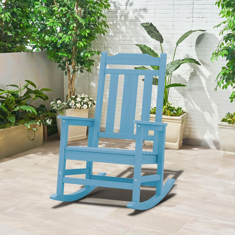 Wolak Oversized High  Density Polyethylene Rocking Adirondack Chair, Light Blue
