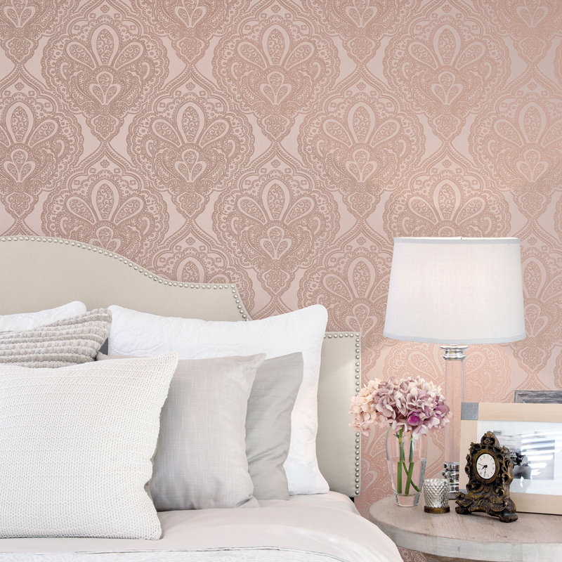Emporium 10m x 53cm 3D Embossed Metallic Finish Wallpaper Roll, Pink/Rose Gold