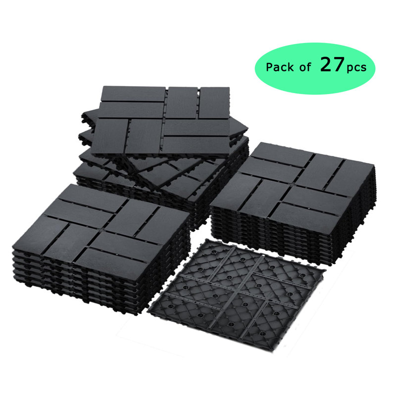 Carreau de terrasse emboîtable en plastique L 27 po x l 12 po DECKING, ensemble de 27 pièces, Gris foncé