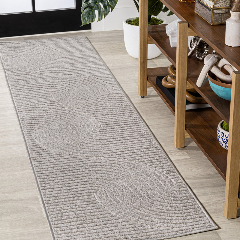 Tapis intérieur / extérieur gris / ivoire Hallie, Tapis de couloir 2 pi 2 po x 10 pi