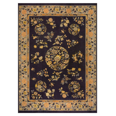 Tapis bleu antique en laine noué à la main