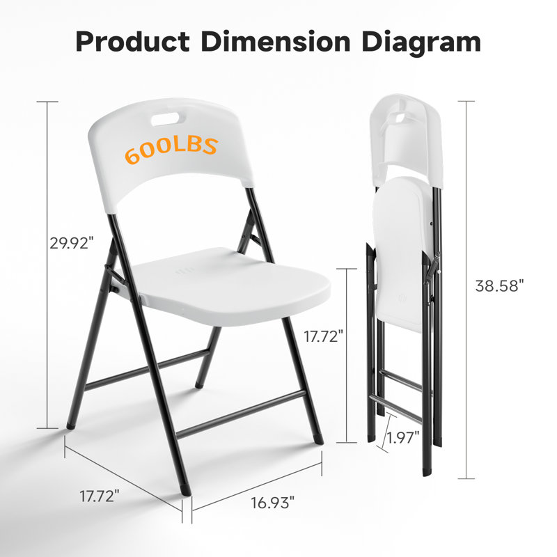 Chaises pliantes, capacité de 600 lb, chaises pliantes en plastique robustes et commerciales empilables pour l'intérieur et l'extérieur (blanc, paquet de 6)
