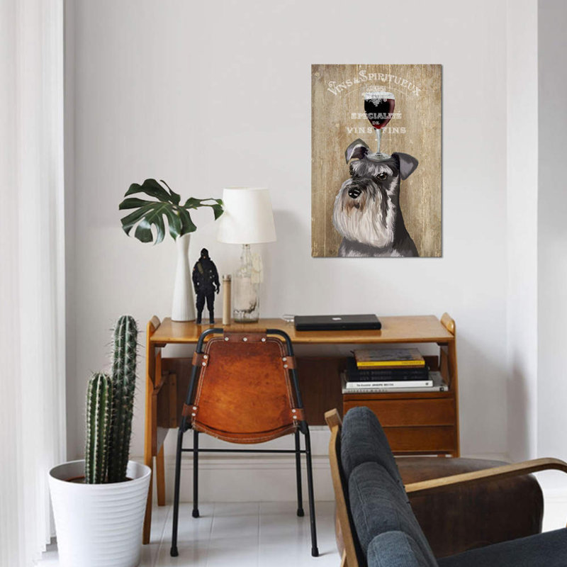 Impression sur toile tendue Fab Funky «Dog Au Vin with Schnauzer», H 12 po x l 8 po x P 0,75 po, Toile tendue, Pas de tapis