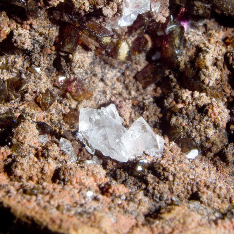 Adamite and Calcite on Limonite. Mapami, Mexico
