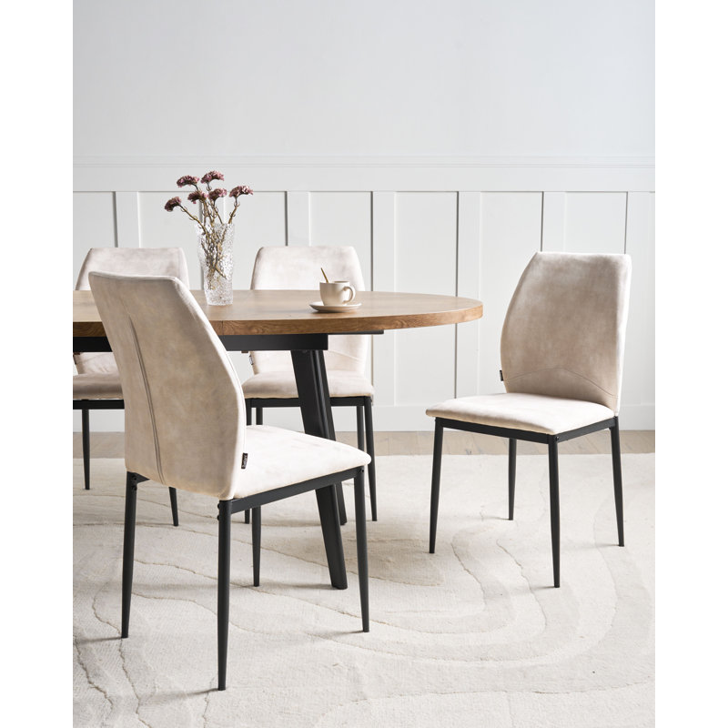 47cm H Fabric Upholstered Side Chair in Beige, Black, Light Beige