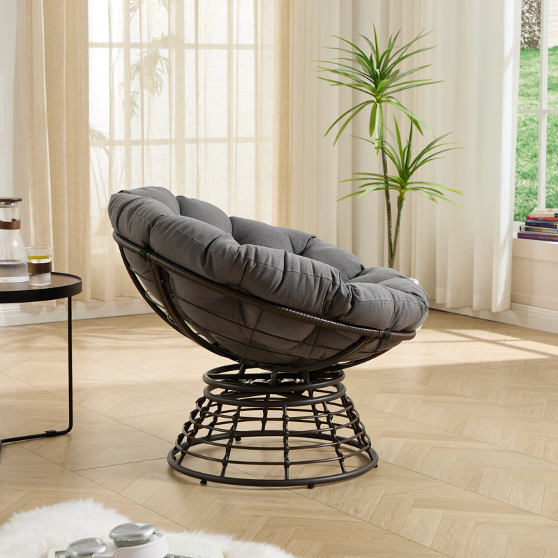 Outdoor 360° Swivel Rattan Chair With Cushion, Dark Gray