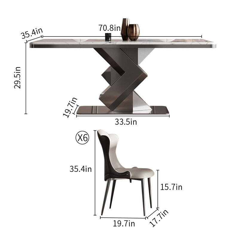 Metal Microlite Rectangular Dining Table Sets, 29.5"H x 70.8"L x 35.4"W